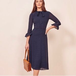 Reformation Castel Midi Dress Chiffon Polka Dots